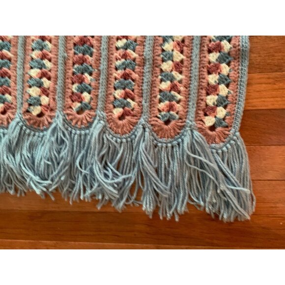 Handmade Mile a Minute Crochet Throw Blanket with Fringe 44"x72" Soft Pastels - Picture 8 of 16